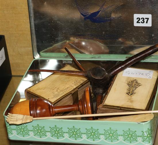 2 bibles, treen pipe etc (6)